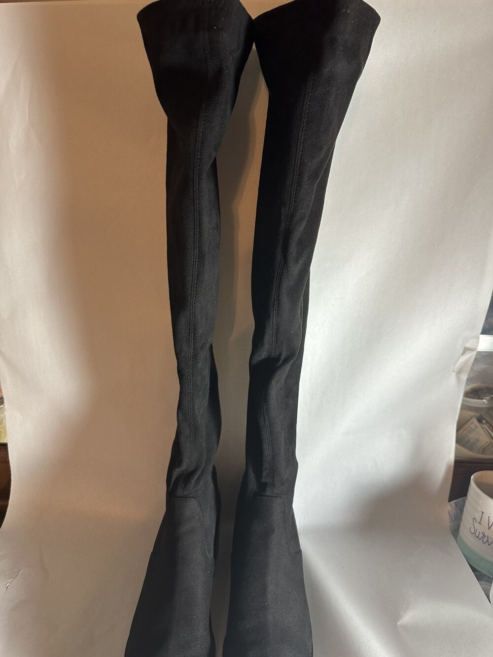 NIB Steve Madden Black Georgette Over The Knee Boots Block Heels Suede Sz 10